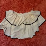 SheIn White Ruffle Crop Top with Black Trim Photo 3