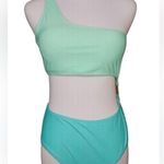 SheIn Blue Green 2 Tone Side Ring 1pc Swimsuit MEDIUM Sexy Pastel Swimwear Beach Photo 0