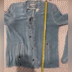 Lavender Brown New WOMENS  Sky Blue Frayed Cardigan shoulder pad small/Med Photo 9