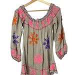 Poupette St. Barth Beige Embroidered Off the Shoulder Long Sleeve Blouse S Photo 1