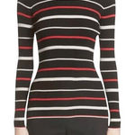 St. John  For Nordstrom Black, Red and White Striped Ribbed Stretch Sweater EUC S Photo 0