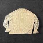 Boutique Womens White Floral Lace Cotton Crochet Knit Ruffle Mock Neck Sweater sz XL Chic Photo 1
