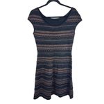 Peruvian Connection Black Gold Metallic Zig Zag Knit Cap Sleeve Mini Dress Small Photo 1
