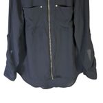 Michael Kors Zip Front Blouse Womens S Black Long Sleeve Gold Hardware Career Photo 3