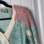 Vintage‎ embroidered bow wool angora blend V neck sweater size medium Green Photo 2