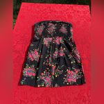 Free People  Poison Apple Black Floral Mini Dress Strapless Shirred Pleated 6‎ Photo 5