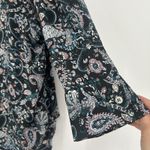 Tahari  Boho Top Blouse Floral Paisley Black Green 3/4 Sleeves Office Size L Photo 3