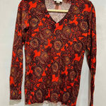 Loft Womens Paisley Print V Neck Long Sleeve Cotton Knit Sweater Top Size S Photo 0