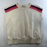 Evereve  L Large Mira Stripe Sweatshirt Tank Terry Crew Neck Relaxed Bone Cream Photo 2