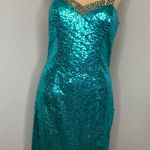NITELINE By Della Roufogali Green Sequin with Gold Beaded Neckline Mini Dress 8 Photo 0