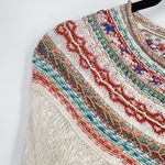Free People  Embroidered Knit Tunic Top Cream Multi Color Bell Sleeve Boho Size S Photo 3