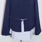ZARA  Navy Knit Pullover with Zipper Hem and Blue Stripe Accent NWT Size Medium Photo 2