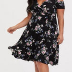 Torrid Black Colorful Floral Cold Shoulder Wrap Tie Belt Stretch Dress Size 3X Photo 0