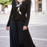 Michael Simon Black Long Sleeve Top with Shoe Embellishments Quiet Luxury Photo 0