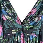 Badgley Mischka Black Floral Print Long Sleeve V-Neck Pleated Chiffon Gown 12 Photo 7