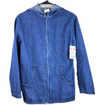 Chic Size Medium Denim Zipper Front Hoodie with Pockets & 3” side slit V… Blue Photo 0
