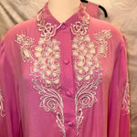 Bob Mackie Sz XL Pink Embroidered Art-to-Wear Cut-Away 100% Silk Jacket Tank Top Photo 1