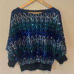 VINTAGE ANN GREEN ENGLAND Shades‎ of Blue Sequin Blouse Size Large Photo 0