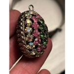 Vintage AB Rhinestone Jet Glass Domed Pendant 1950s Czech/West Germany Style Black Photo 11