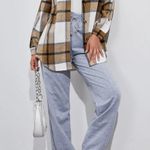 Drop Shoulder Plaid Shacket Tan Size M Photo 0