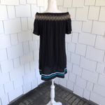 MIKEN SWIM Women's Navy Blue Off Shoulder Smocked Neckline Swim Cover Photo 4