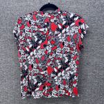 Talbots Womans Blouse Size 12 Silk Floral V-Neck Short Sleeve Red Black White Photo 5