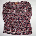 Tory Burch  Cotton Silk Blend Swirl Print Blouse Shirt Red Blue White‎ Sz 4 Women Photo 4