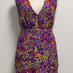 Saloni Blue Purple Floral Sleeveless Plunging V Neck Choker Neck Fleur Dress 8 Photo 0