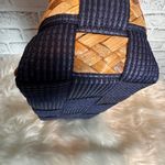 Italian made Woven‎ Navy Blue and natural woven Tote Bag Tan Photo 6