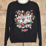 Morning Sun Womens Black Sweatshirt Size PM Floral Dog Print Vintage 90s Photo 0