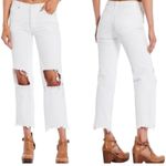 Free People  Maggie Mid Rise Straight Optic White Distressed Jeans- Size 24 Photo 1