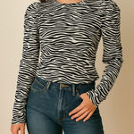 Birgitte Herskind Black White Zebra Stripe Puff Sleeve Blouse Top Size 32 or XS Black Photo 0