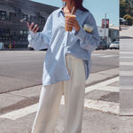 Pretty Little Thing Blue and white striped button down  Photo 0