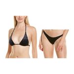 SHAN Velours Onyx Black Velvet Bikini Set Size 8‎ Triangle Top & Bottom Swimsuit Photo 1