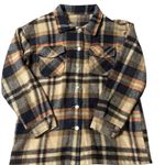 Orange Geometric Plaid Print Button Up Flannel Shirt Jacket; Shacket;size medium Photo 3