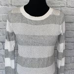 EXPRESS open knit Crewneck Longsleeve lightweight stripe sweater white grey sz S Photo 2