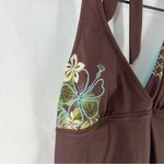 Athleta  Y2K Brown Halter Top with Floral Embroidery‎ Tankini Swim Size XS Photo 1