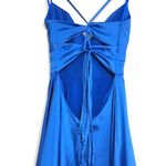 La Femme 28571 Deep V Faux Wrap Neck Lace-Up Back Satin Dress Photo 6