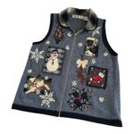 Vintage OHI Ugly Christmas Sweater Vest Patchwork Granny Cottage Womens Medium Blue Photo 0