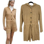 ZARA Sweater Knit Ribbed Hooded Romper One Piece Beige Tan Size Small Photo 1