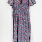 Francesca's NWT MiAmi V-Neck Floral Maxi Romper Dress Blue Pink Photo 6