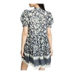 Ulla Johnson  Dahlia Dress Blue Batik Short Puff Sleeves Crew Neck Silk Lurex 2 Photo 3