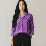 Vintage Purple Polka Dot Blouse White Dots Handmade Rose Button Front Top Size M Size L Photo 4