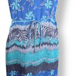 Vintage 90s Blue Floral Sleeveless Tropical Maxi Dress Size XL Sheer Scoopneck Photo 4