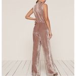 Reformation  Pink Velvet Jumpsuit Deep V with waist Drawstring Photo 3