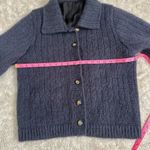 Vintage Mohair Medium Jacket Navy Button Up Cardigan Sweater Collared Cable Knit Blue Photo 5
