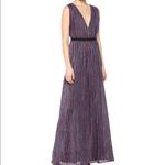 BCBGMAXAZRIA  Metallic‎ Pleated Striped V Neck Gown Multicolored Maxi Dress Small Photo 2
