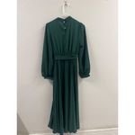 SheIn  Womens Long Sleeve Green Pleated Midi Dress With Tie Waist And Button Clos Photo 1