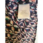 JCP Geometric Bird Print 3/4 Sleeve Casual Button Down Shirt Silk Blend EUC Sz M Blue Size M Photo 2