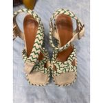 ASOS Braided Sandals Square Toe Block Heel Espadrille Style Green Cream size 7 Photo 3